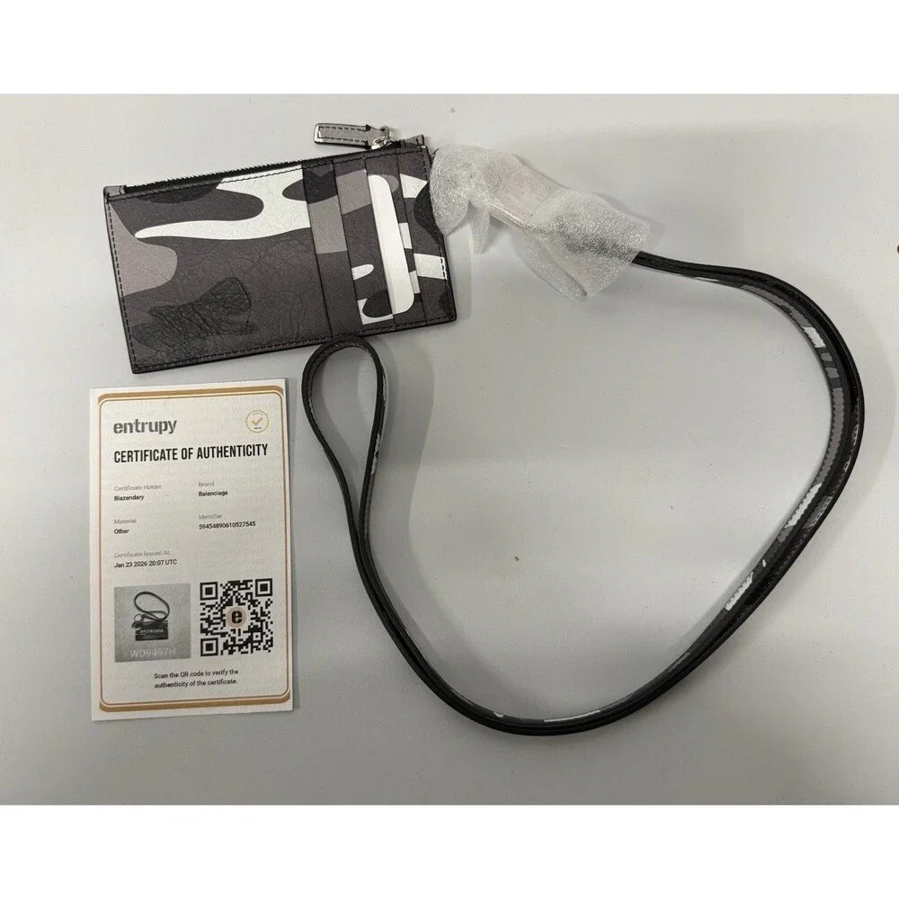 BALENCIAGA 594548 Wallet camouflage Card Holder Cash Case On Keychain NEW w/COA - Picture 3 of 3